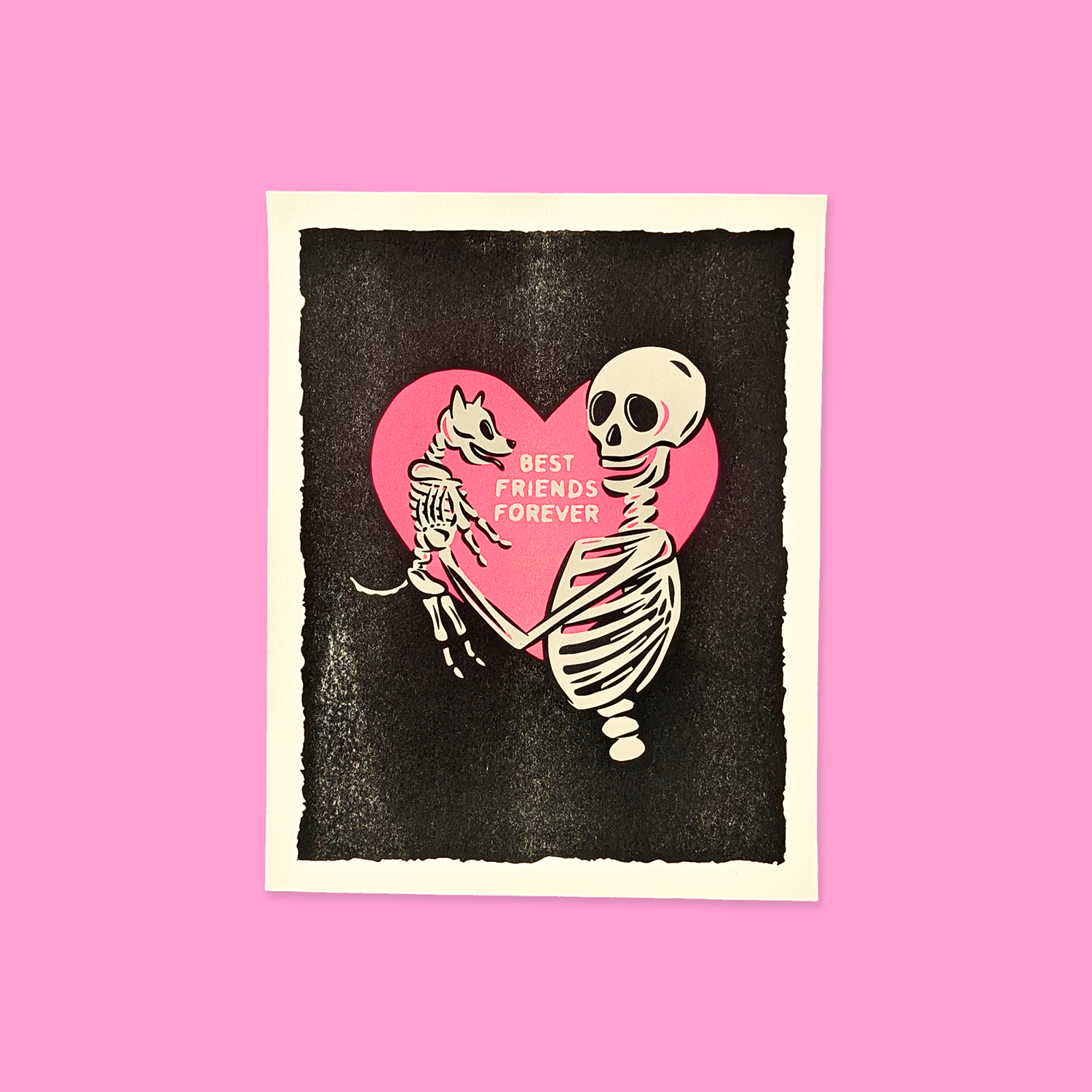 Wildkat Studio - Wholesale Art Print - Best Friends Forever Skeletons Risograph Art Print1