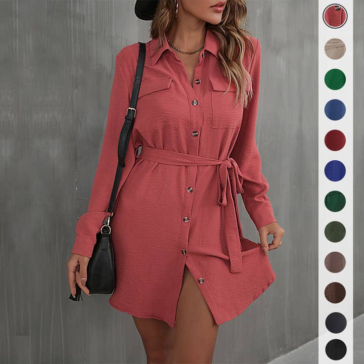 Classic Collared Tie-Waist Mini Dress for wholesale by onatorobi