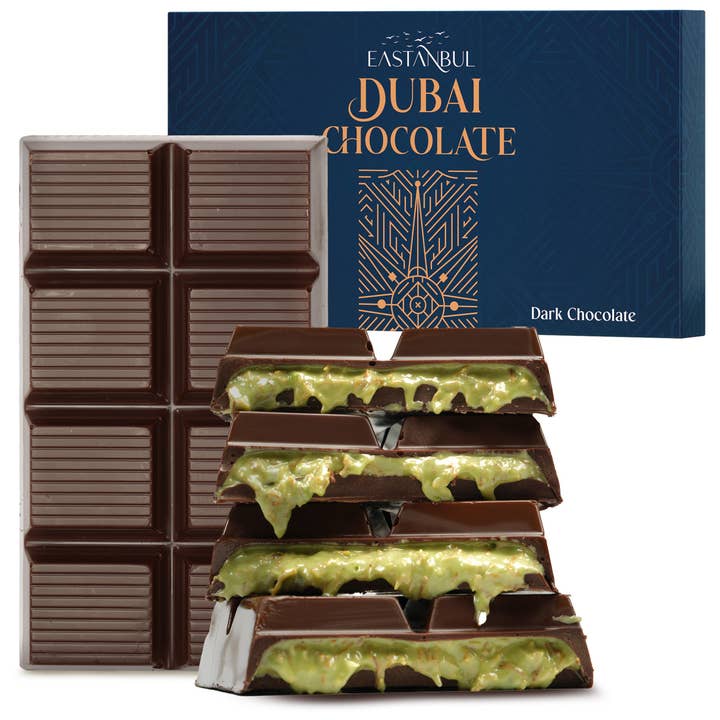 Eastanbul Premium Dubai Dark Chocolate Bar Pistachio, Viral Candy, Knafeh, 7oz for wholesale by Eastanbul