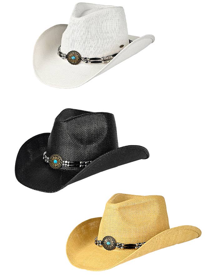 Sombrero de vaquero C.C con borde de abalorios étnicos mixtos para venta al por mayor de Hana