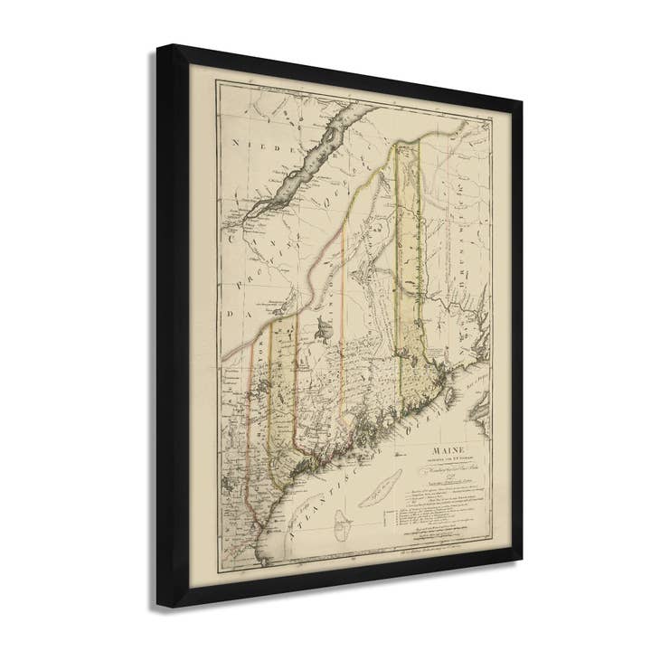 1798 Framed Vintage Maine Map Wall Art Poster for wholesale by Historic Prints
