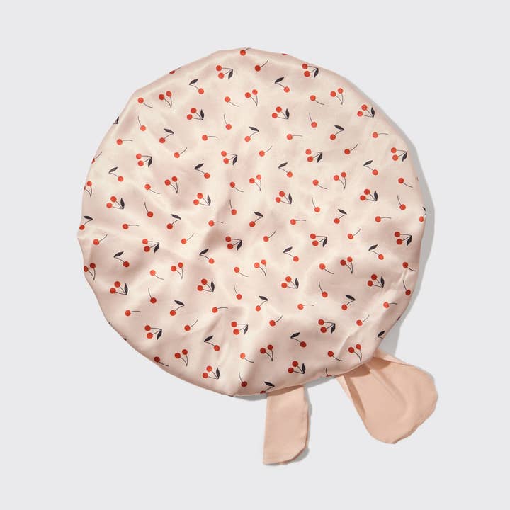 KITSCH - Wholesale Sleep Cap / Bonnet - Women's - Adjustable Oversized Satin Bonnet - Cherry Print