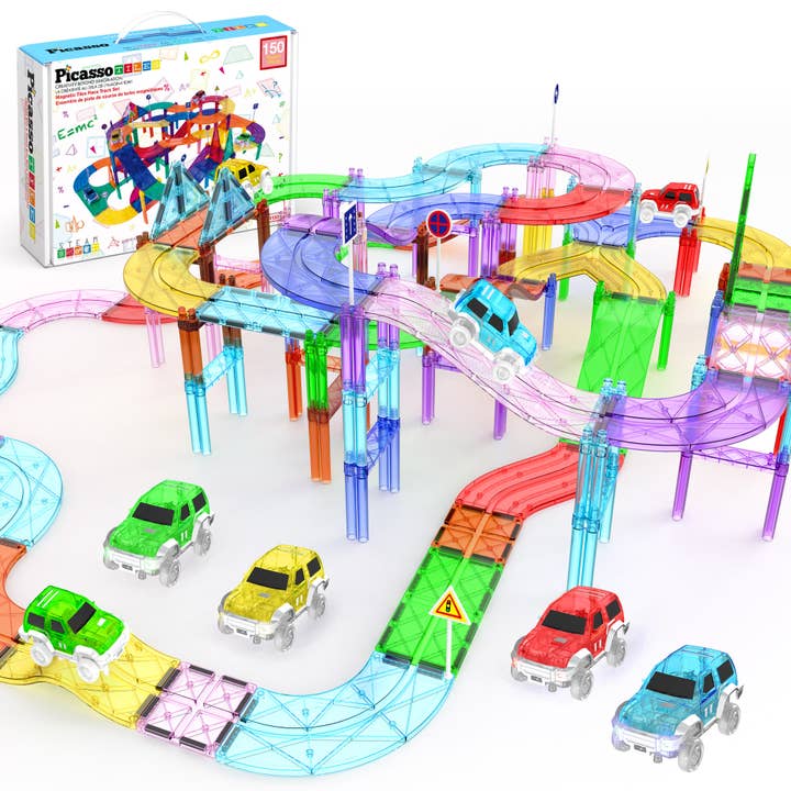 PicassoTiles 150pc Magnetic Race Track Building Set for wholesale by PicassoTiles