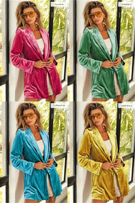 Vanilla Monkey - Wholesale Blazer - Women's - Shiny Velvet Peak Lapel Single Blazer8