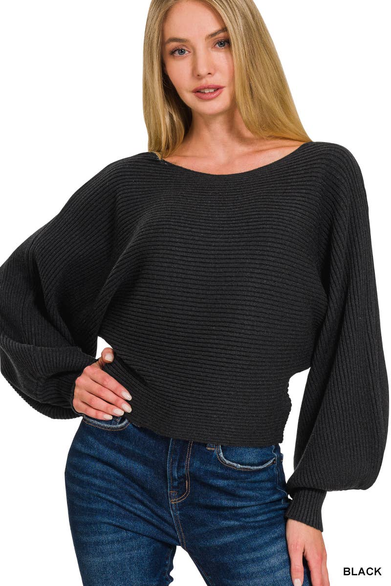 42POPS - Wholesale Knit Sweater - Women's - ..0902 Boat Neck Balloon Sleeve Sweater SI-266902