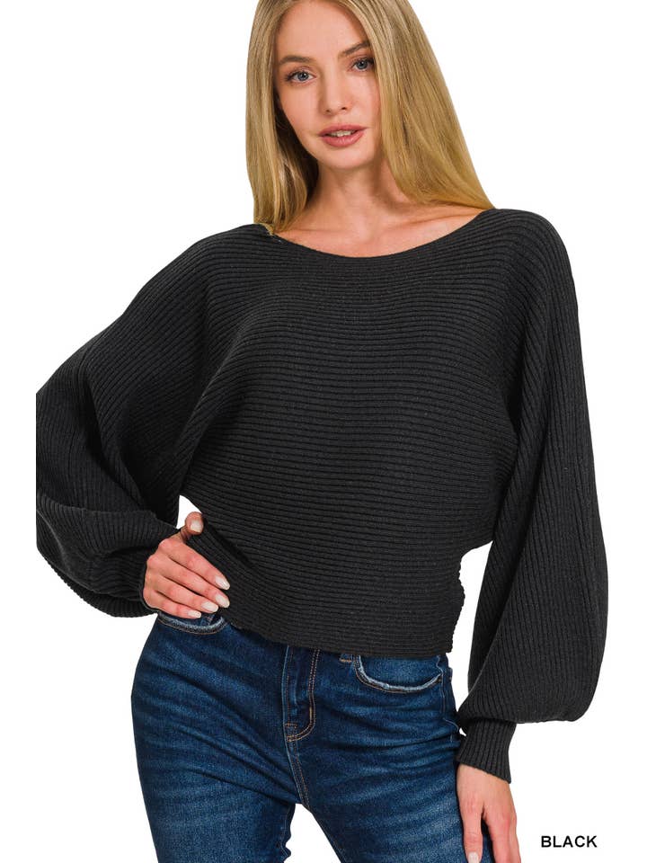 42POPS - Wholesale Knit Sweater - Women's - ..0902 Boat Neck Balloon Sleeve Sweater SI-266902