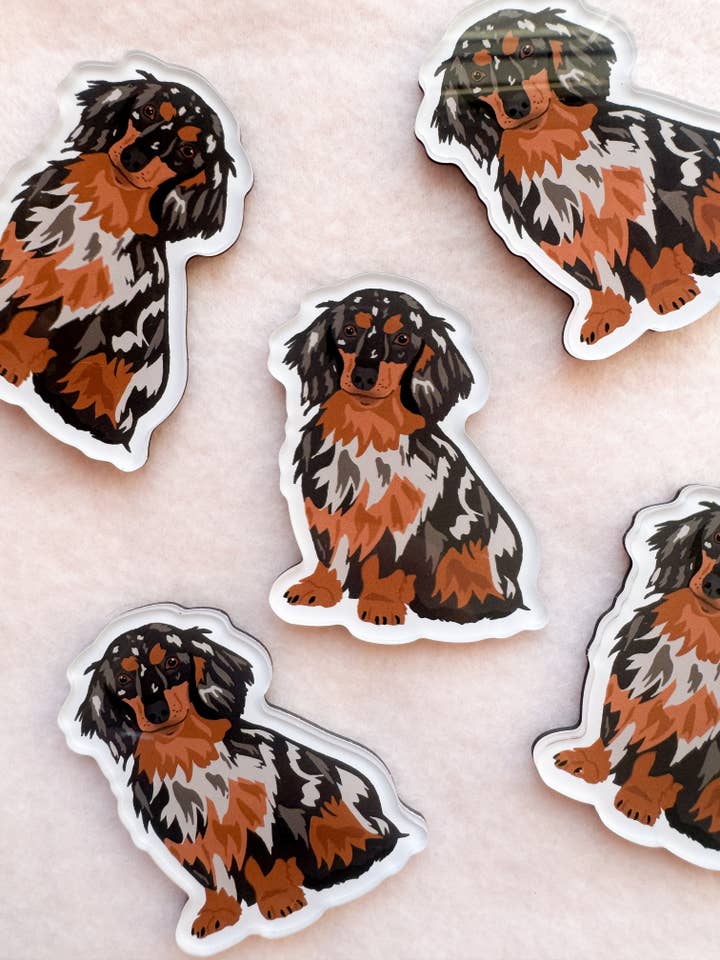 Dachshund (long-haired dapple) Magnet for wholesale by Our Cheery Corner