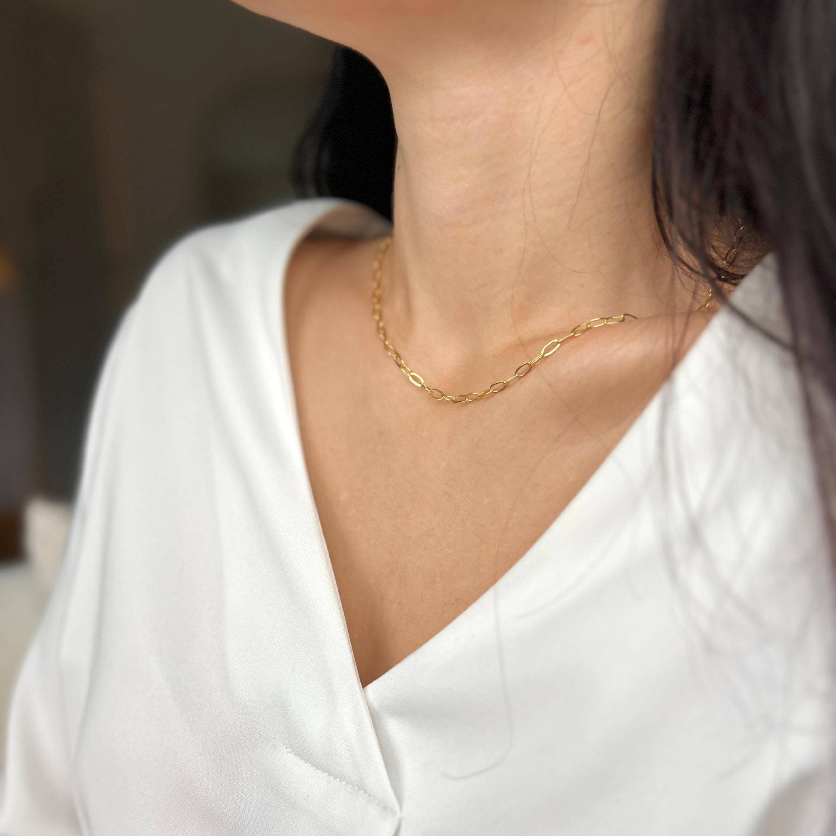 Rossie Jewellery – wholesale Link & chain necklace – 14k Gold Filled Dainty Paperclip Chain Necklace1