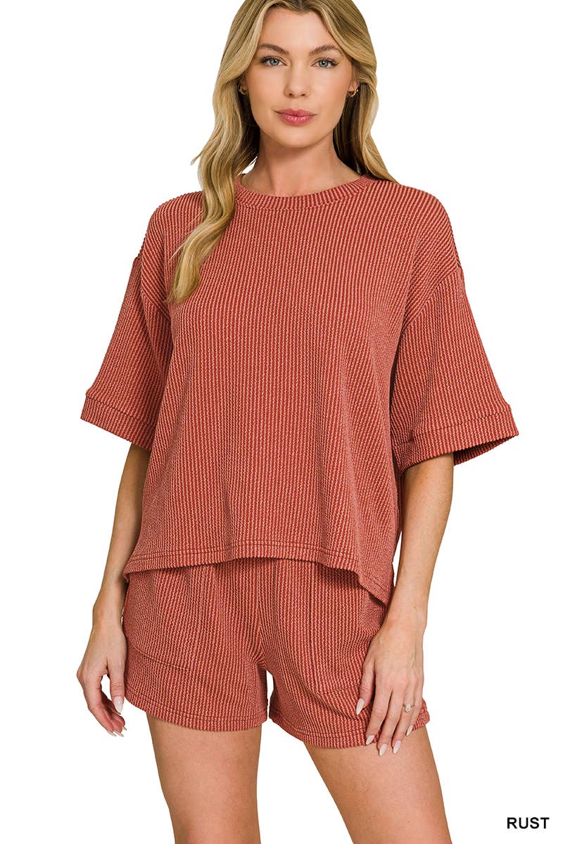 42POPS – wholesale Top & pants set (NOT Loungewear) – Women's – `.Corded Rib Tee & Drawstring Shorts 2pc Set32