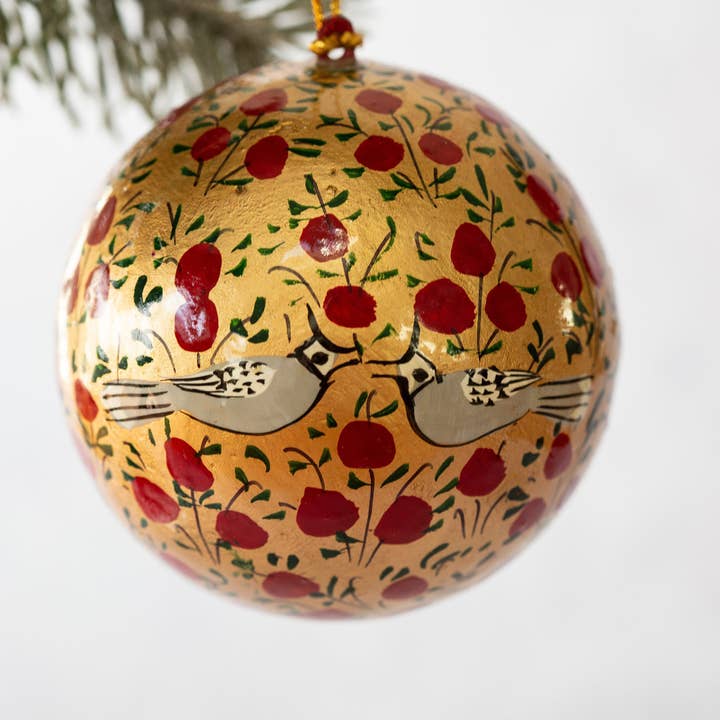 3" Gold & Red Bird Hanging Christmas Tree Bauble Decoration for wholesale by Bollywood Christmas