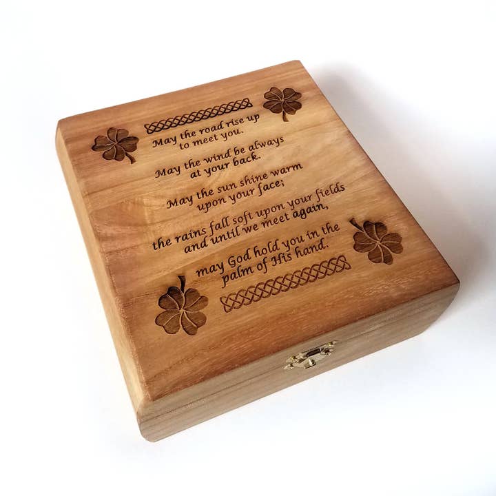 Irish Blessing Engraved Wooden Keepsake Box for wholesale by Lyoncraft