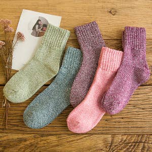 besky Women Winter Socks 5 Pairs Cotton Thick Knit Vintage Soft Cozy Casual  Fuzzy Crew Socks Gifts…