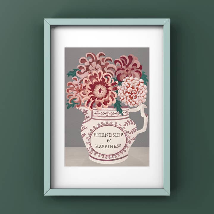 Chrysanthemums in Happiness Jug Print by Susie Hamilton for wholesale by Susie Hamilton Art