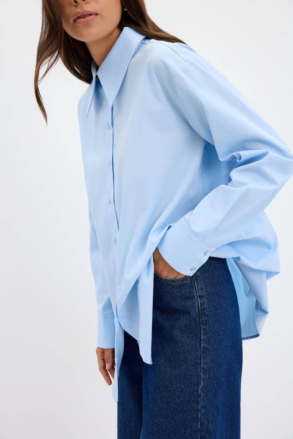 Kadriye Baştürk - Wholesale Button Down Shirt - Women's - Cotton Basic Shirt Blue3