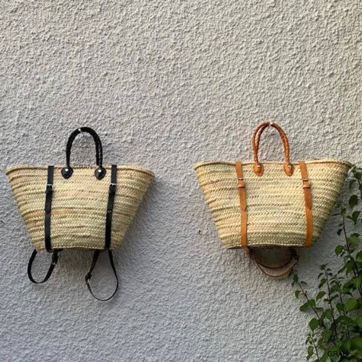 Gran Wholesale - Wholesale Backpack - Women's - French Market Basket Bag - Backpack with Leather Strap.