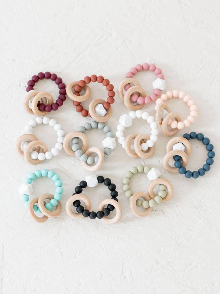 Silicone Beaded Rattle Rings for wholesale by My Little Songbird