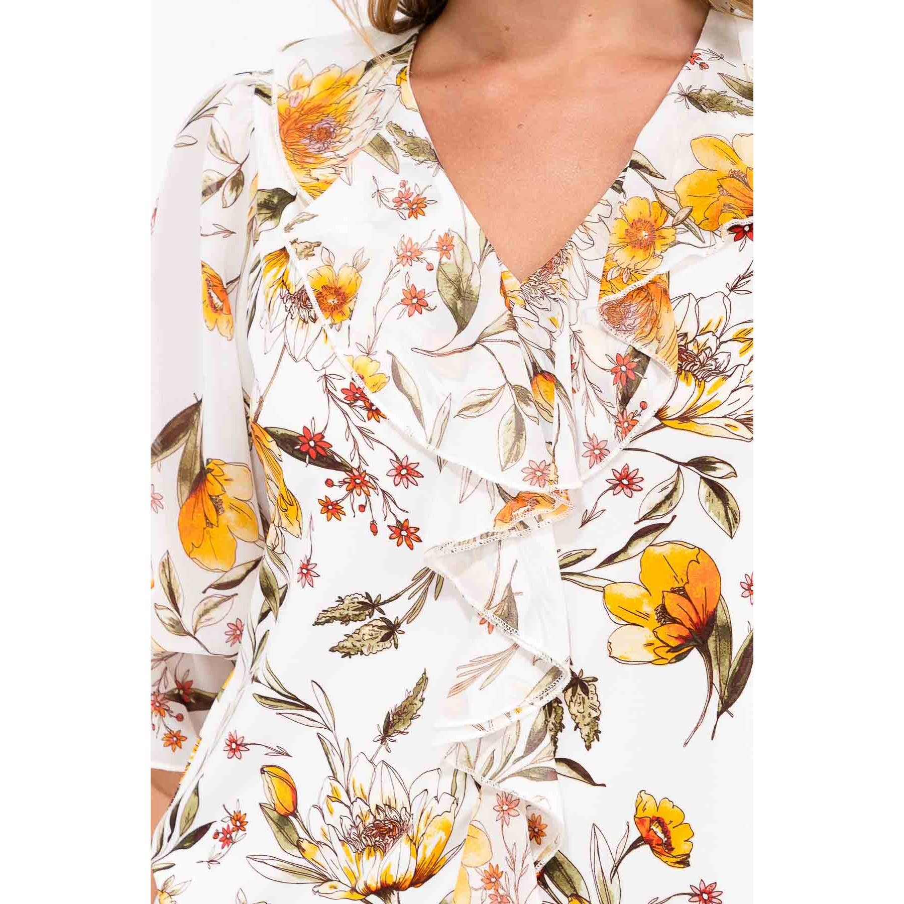 AVORIO/GIALLO/VERDE Blusa a cascata in misto floreale multimediale in vendita all'ingrosso su Faire3