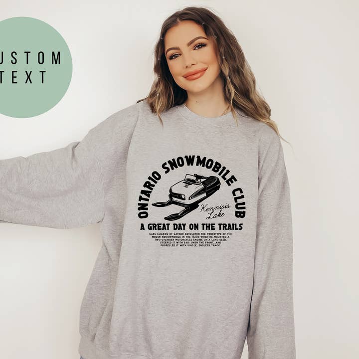 Custom Snowmobile Crewneck - Add Your Town & Lake Name! for wholesale by Haliburton Lake Wear