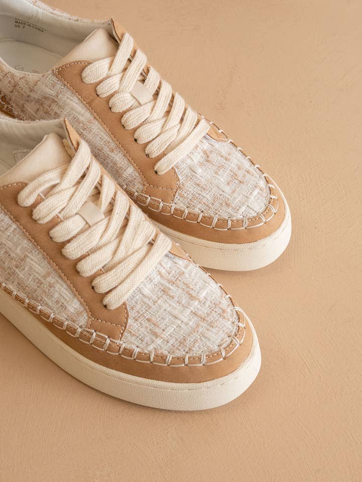The Janie | Camel Tweed Wrapped Low Tops for wholesale on Faire