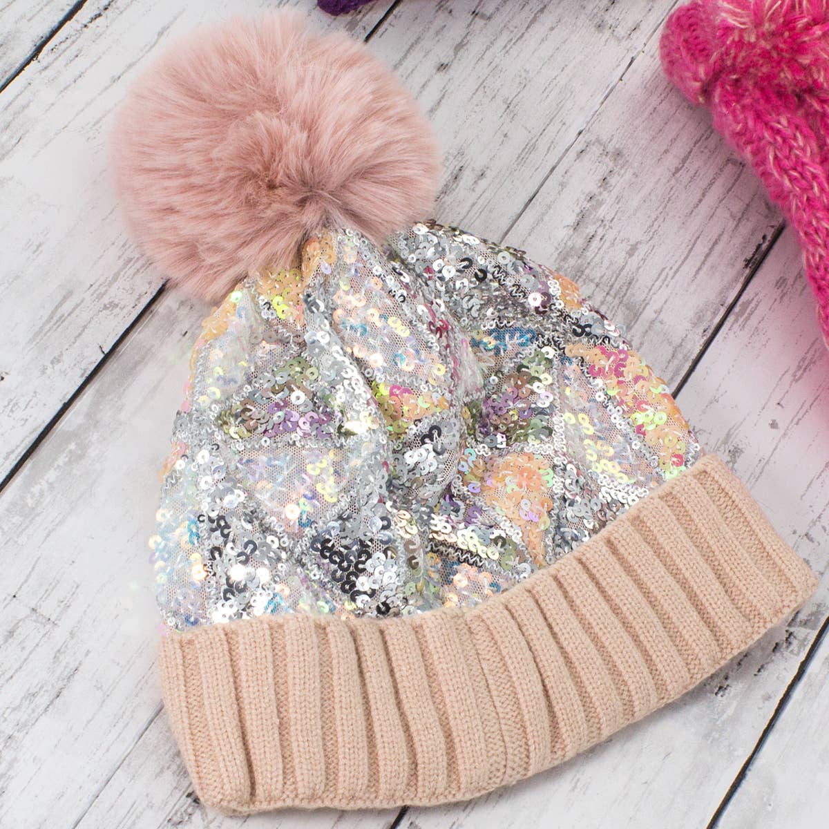 Suzie Q USA - Wholesale Beanie - Women's - Sequin Fashion Fur Pom Beanie5