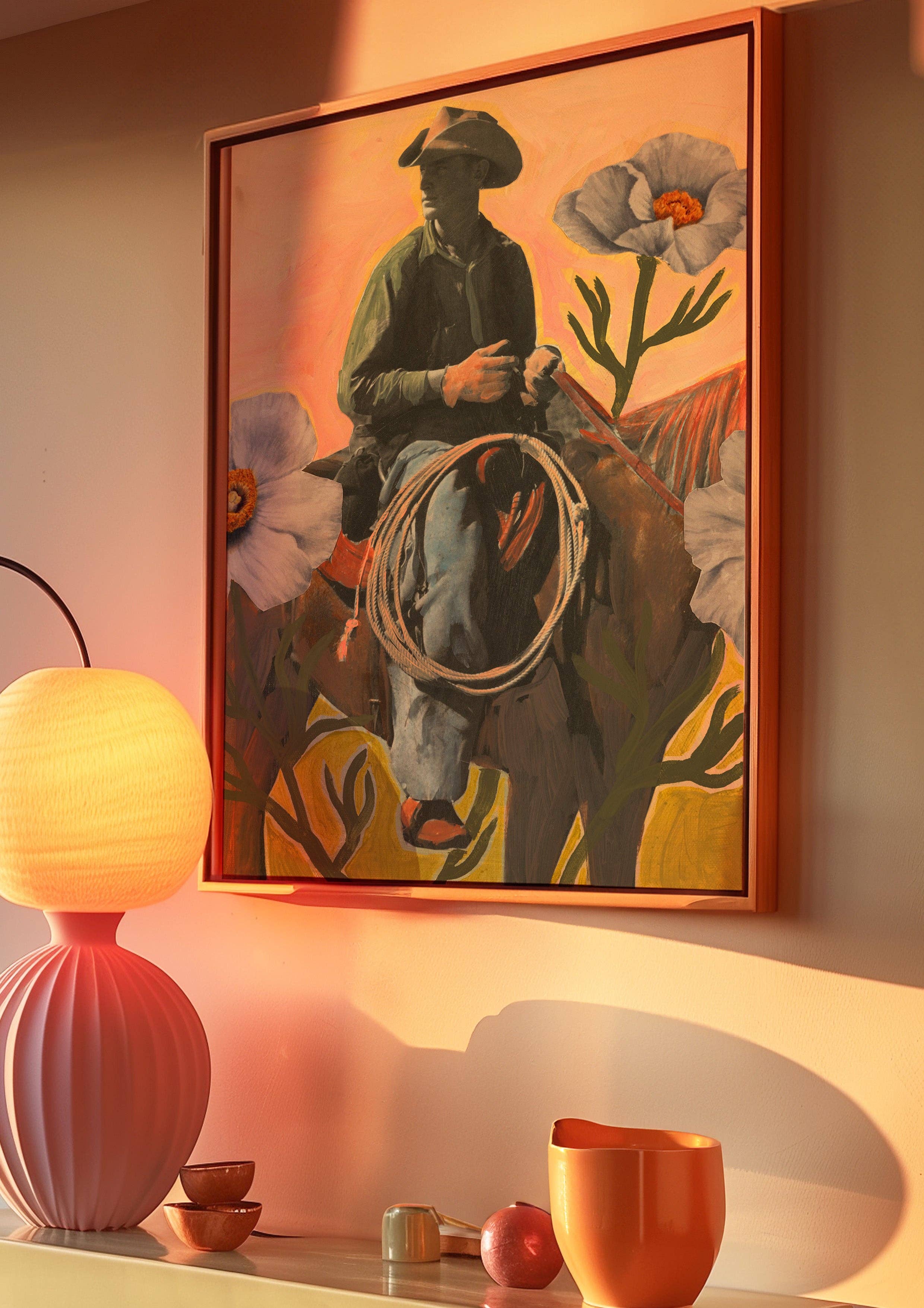 El Baker Art - Wholesale Art Print - Retro Rodeo Cowboy Poppy Collage Print3