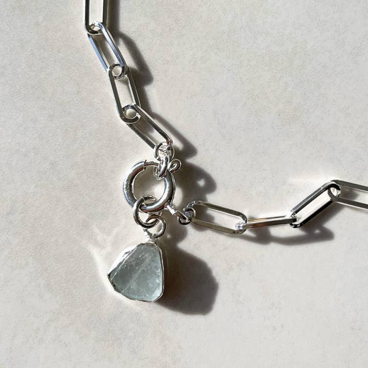 Aquamarine Carved Chunky Chain Necklace | Serenity (Sterling Silver) for wholesale by Decadorn