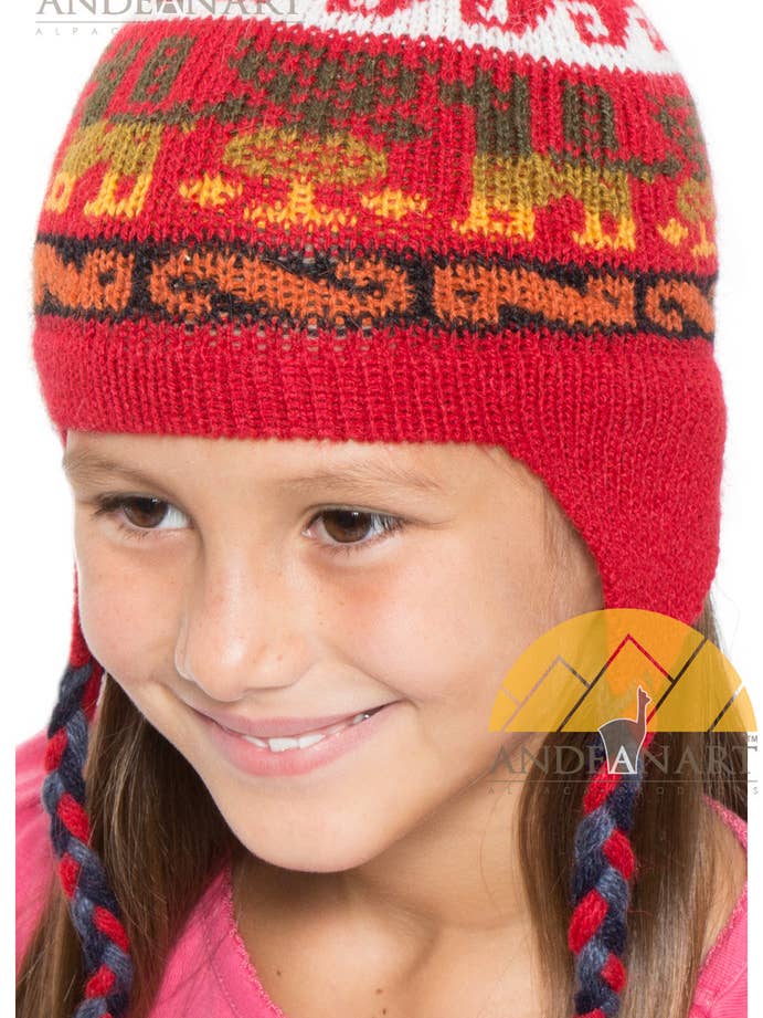 Öronklaff Alpackahatt med alpacka motiv för barn för wholesale av AndeanArt