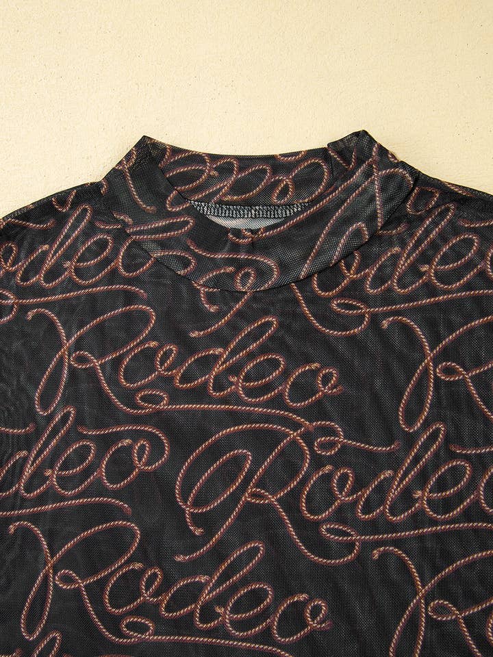 As shown Western Printed Mock Neck Mesh Top | S-XL for wholesale on Faire4