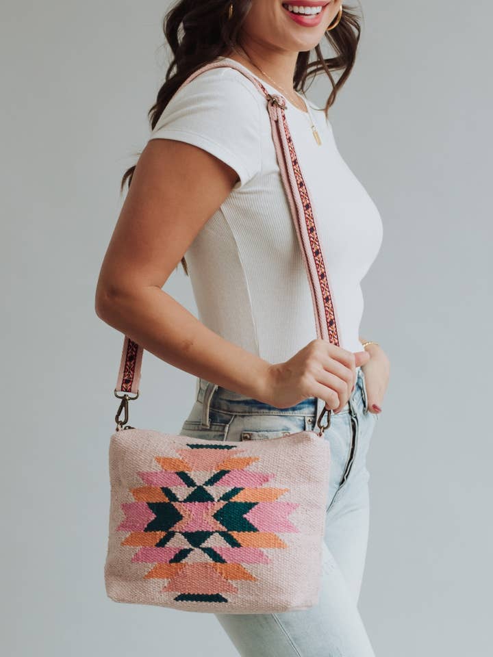 Pink, Teal & Orange Aztec Crossbody for wholesale by Panache Apparel Co.