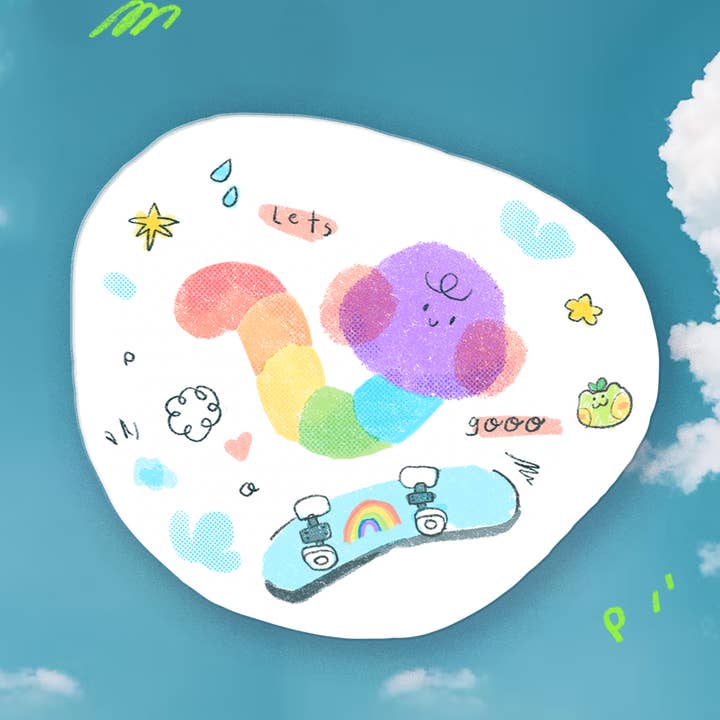 Autocollant Rainbow Worm Skateboard ✿ pour la vente par pogpals