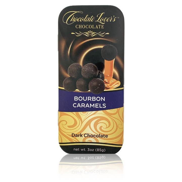 Caramel Tin - Bourbon Caramels in Dark Chocolate for wholesale by The San Francisco Chocolate Factory