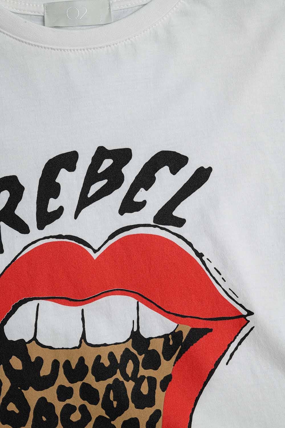 Relaxed White T-shirt With Rebel and Lips Graphic Print for wholesale on Faire6