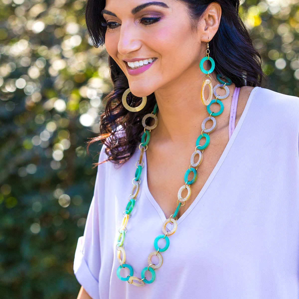 Anju Jewelry - Wholesale Link & Chain Necklace - Pleasing Pastels Collection Necklace - Small Open Rings3