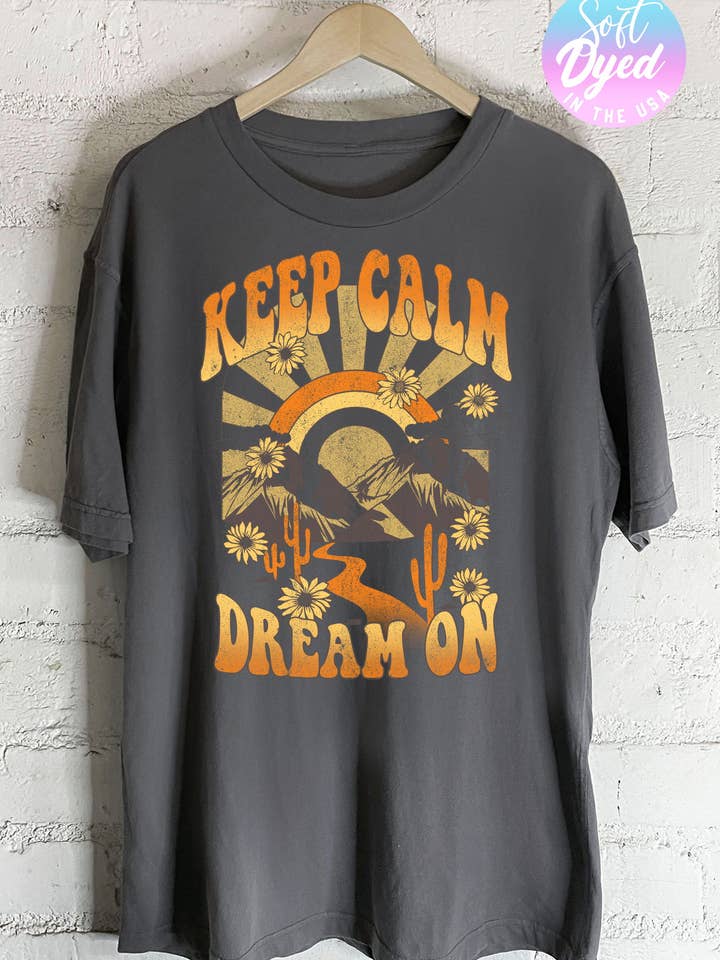 KEEP CALM DREAM ON GRAPHIC OVERSIZED TSHIRTS for wholesale by Rustee Clothing