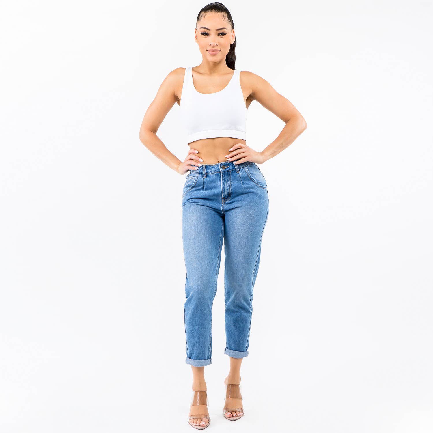 American Bazi - Wholesale Jeans - Women's - HIGH WAIST PLEATED WAIST MOM JEANS-RJH303054