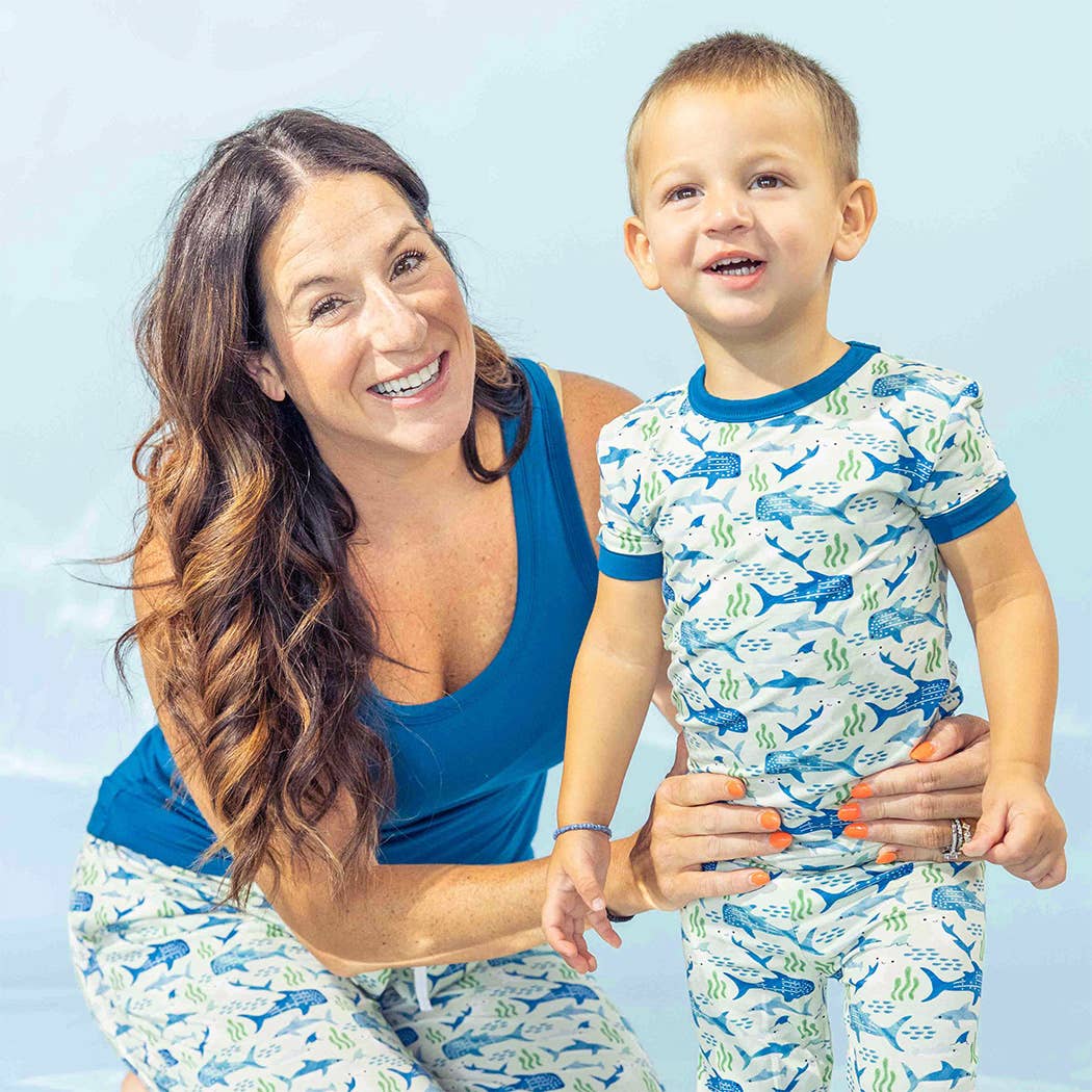 Blue Multi Shark Friends Ocean Kids Bamboo Pajamas Toddler Sleep Set for wholesale on Faire3