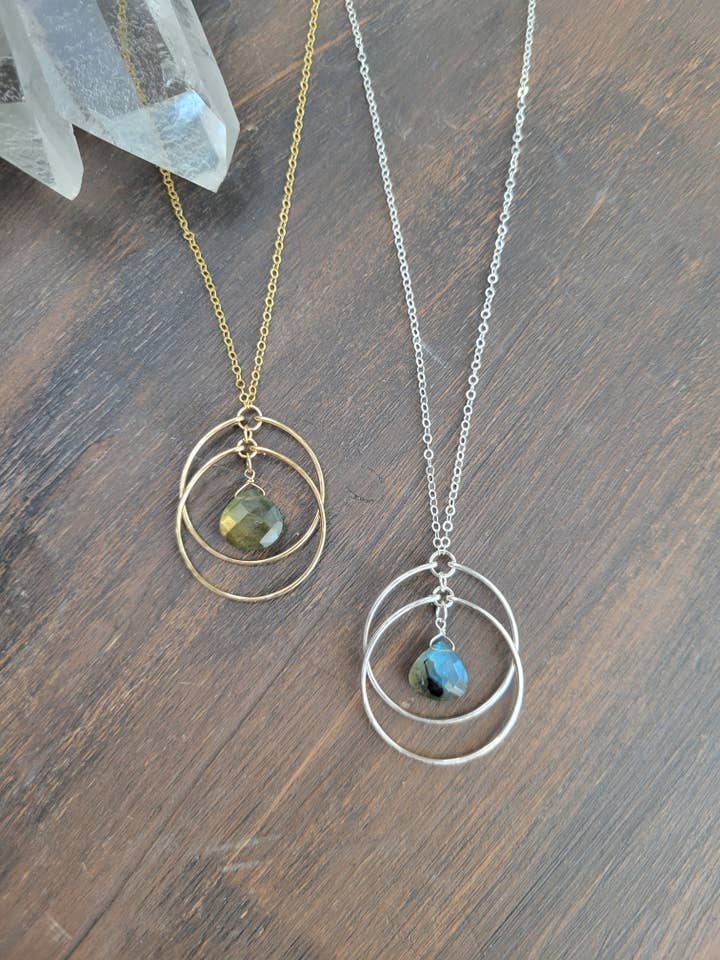 Labradorite Circle Crescent Necklace for wholesale by Leo Eleven Jewelry