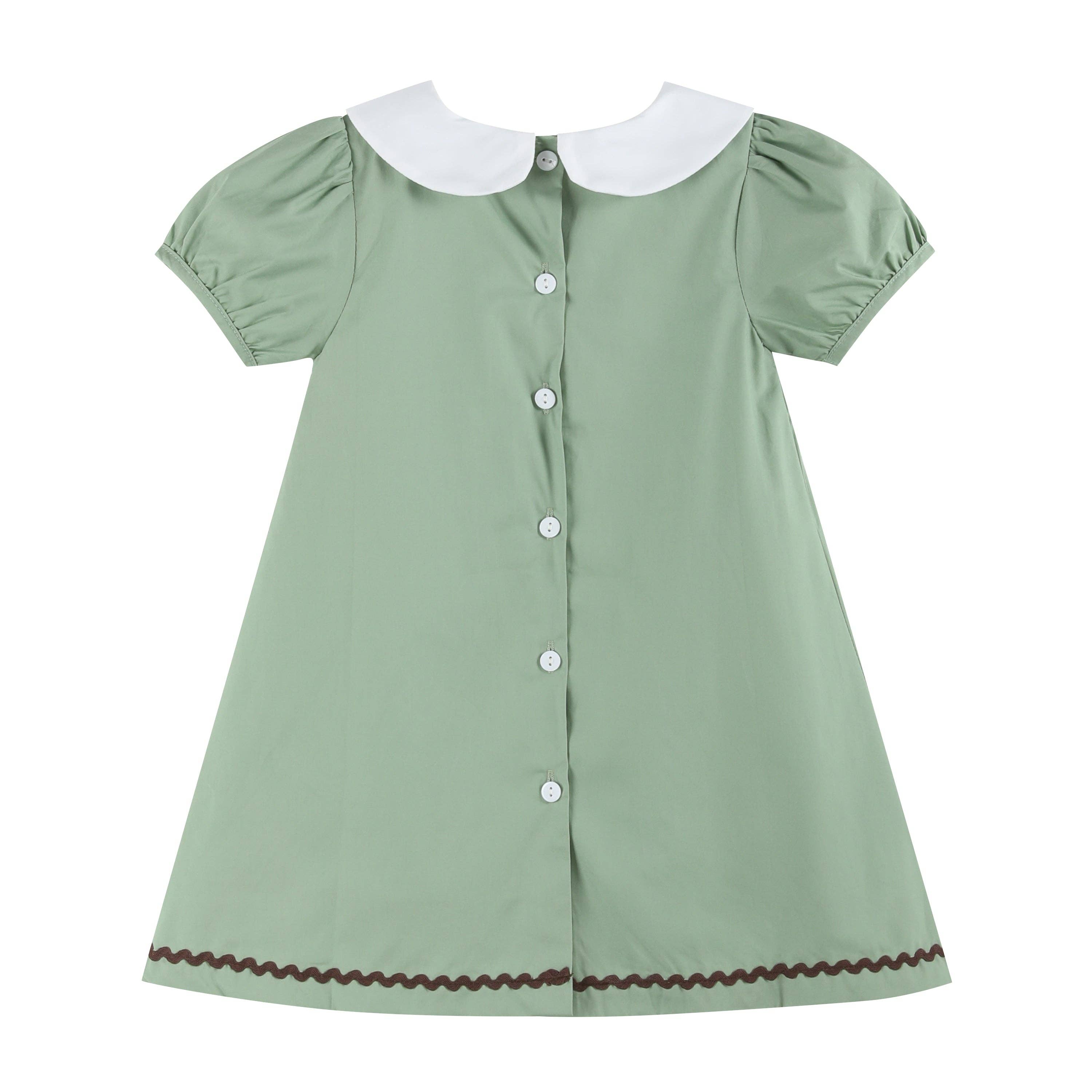 Lil Cactus - Wholesale Dress - Kids - Sage Green Turkey Collared Dress1