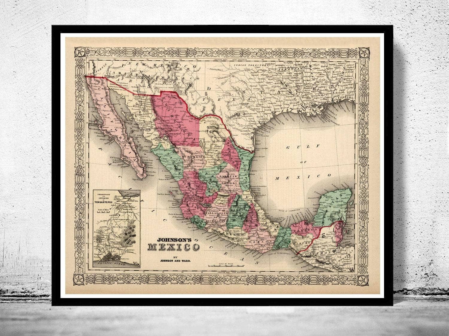 OldCityPrints - Old Maps and Posters - Wholesale Map - Old Map of Mexico 1865 Vintage Map | Vintage Map Wall Art Print0