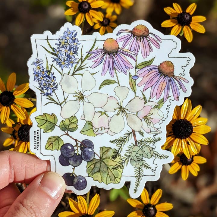 Arkansas Watercolor Botanicals vinyl sticker for wholesale by Papermill Creative