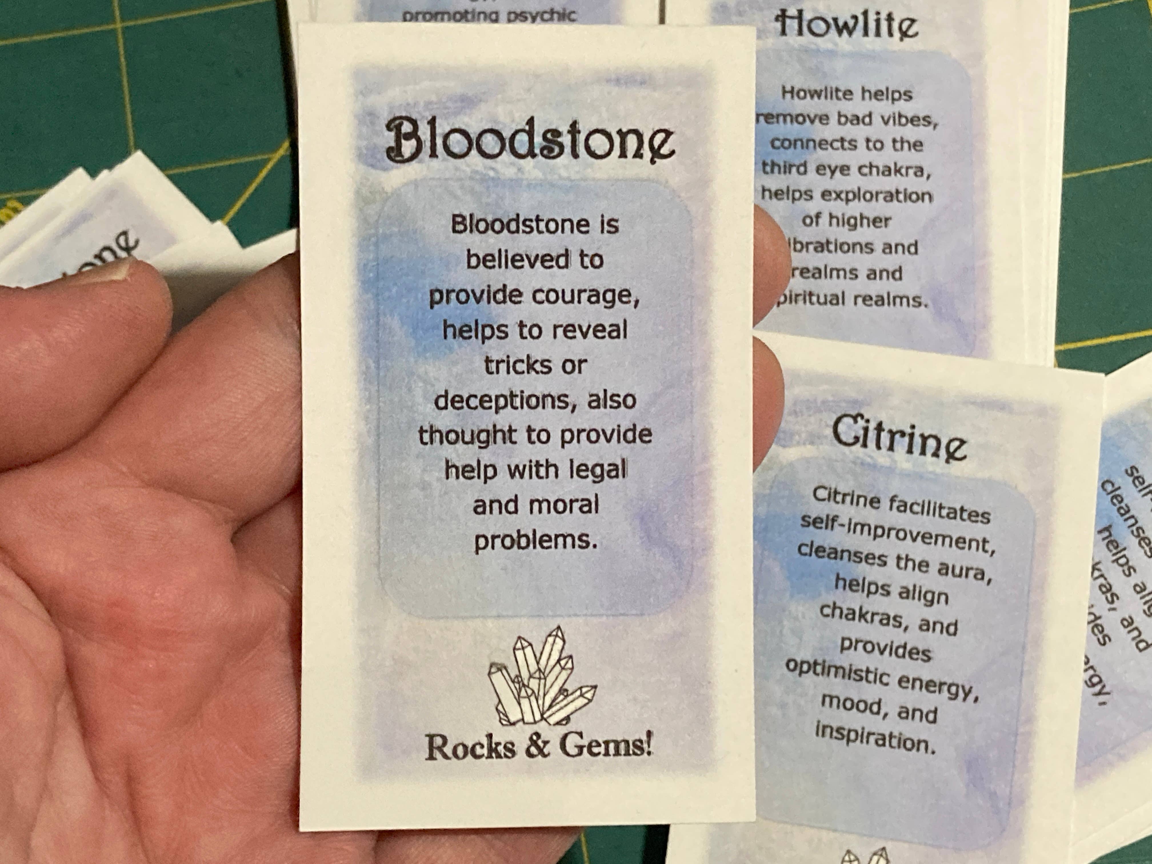 Joshua Tree Gems - Vente Pierre et cristal de spiritualité - 10 cartes des propriétés des pierres, significations spirituelles, personnalisables2