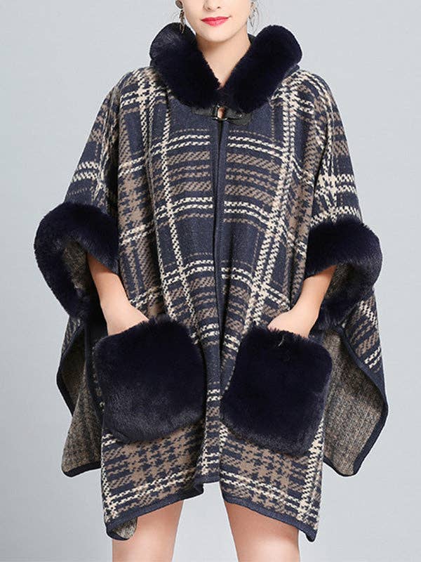 StyleGalX - Wholesale Cape - Women's - Feeling Fluffery Plaid Print Plus Size Cape Cardigan2