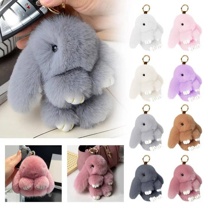Holiday Soft Plush Bunny Keychain- Assorted for wholesale by JSBlueRidge Toys