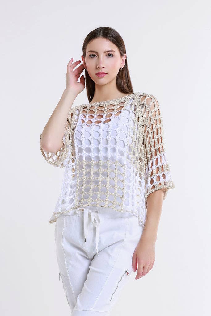 TINA Stephens Italy/Tees By Tina - Vendita all'ingrosso Maglione tricot - Donna - Doris Ballet Slv - Maglia quadrata bicolore (BQ906)9