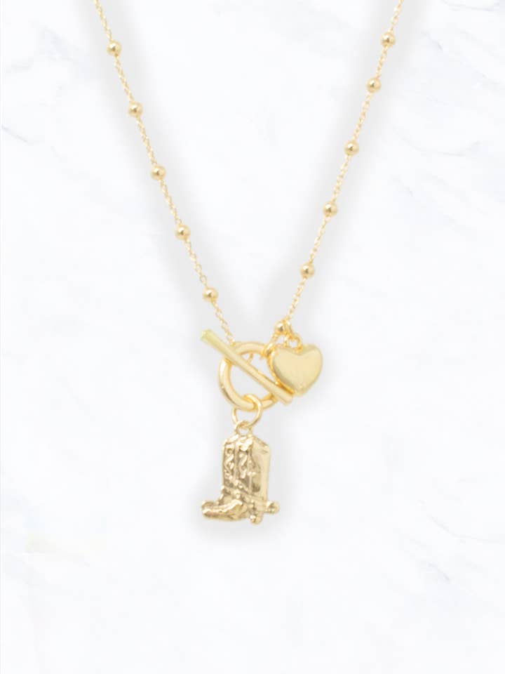 Beaded Necklace with Heart and Cowboy Boot Charms for wholesale by Suzie Q USA