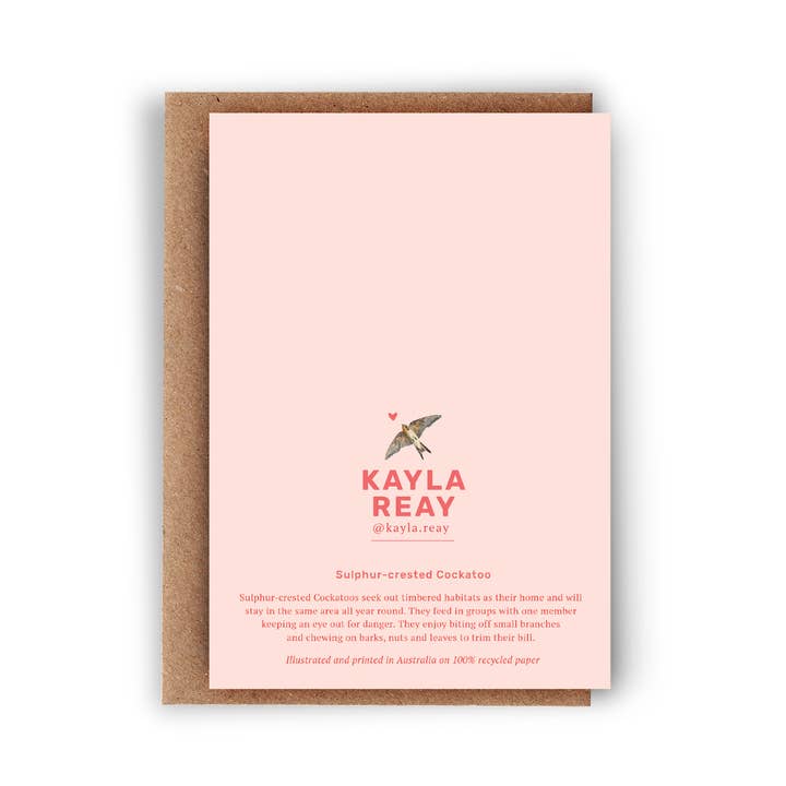 Kayla Reay Design - Venta al por mayor Tarjetas de felicitación - Tarjeta de felicitación de cacatúa de moño amarillo - Arte de aves australianas1