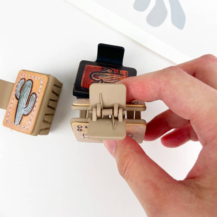 mildstyles - Venta al por mayor Horquilla para el pelo - Mujer - Pinza de pelo cuadrada de piel sintética con forma de cactus vaqueros occidentales4