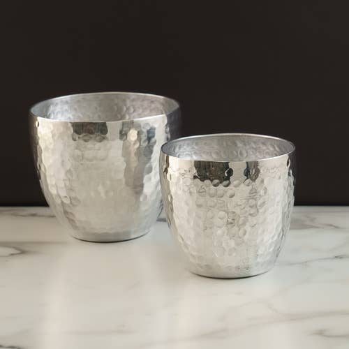 India Handicrafts Inc - Wholesale Plant Pot - Simple Hammered Aluminum Planters, Set of 2