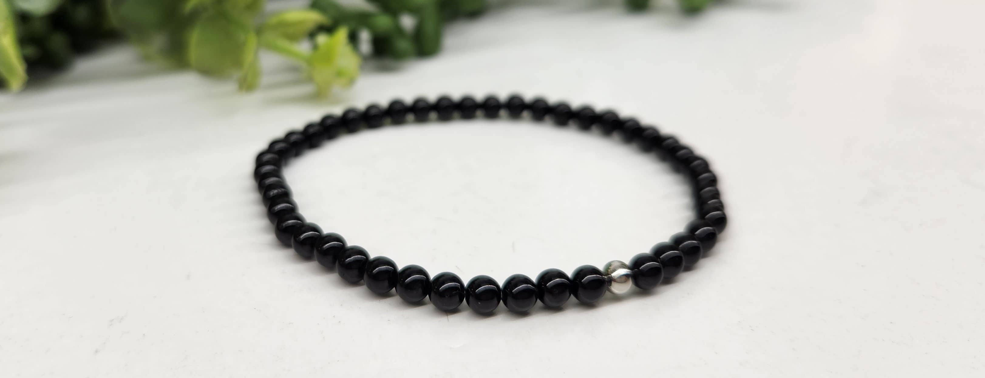 Meraki Gemstones - Wholesale Beaded Bracelet - Black Obsidian Stretchable Bracelet 4MM beads-7.5" Long2