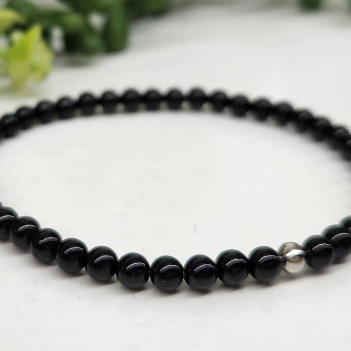 Meraki Gemstones - Wholesale Beaded Bracelet - Black Obsidian Stretchable Bracelet 4MM beads-7.5" Long2